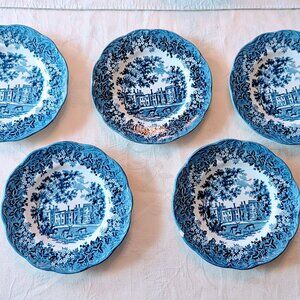 VTG Set of 5 J&G Meakin Flow Blue Romantic England Side Plate 7" Penshurst Place